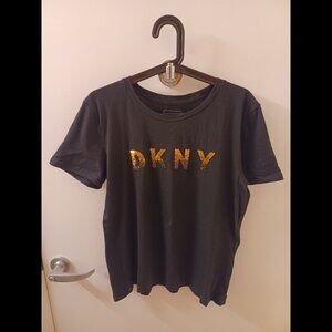 Black & Gold Beaded DKNY Women's Medium Tee-Shirt/Top